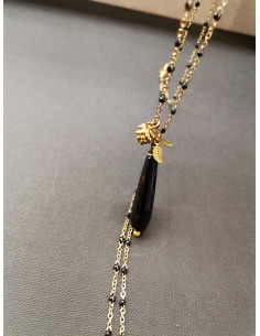 Long chain with black stone and black details | PIOU PIOU - 1 2