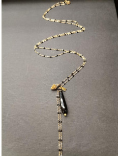 Long chain with black stone and black details | PIOU PIOU - 1