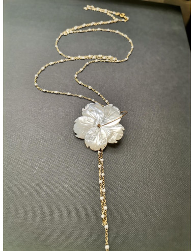 Long chain with pearl flower and white details | PIOU PIOU - 1