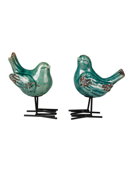 Dekorace - keramický ptáček, zelený s patinou | CÔTÉ TABLE-3