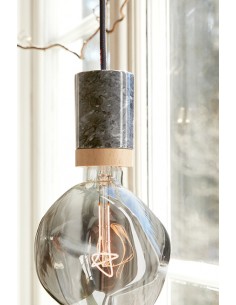 Pendant light made of black marble and wood, Pewter cable | NUD COLLECTION - 1 2