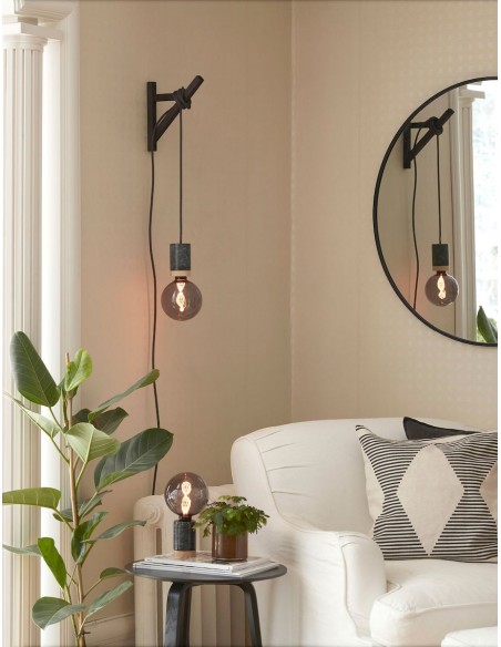 Závěsné světlo z černého mramoru a dřeva, kabel Pewter | NUD COLLECTION-4