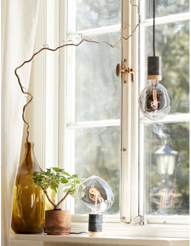 Závěsné světlo z černého mramoru a dřeva, kabel Pewter | NUD COLLECTION-3