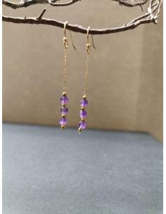 Řetízkové náušnice s kamínky ametystu | PIOU PIOU-2
