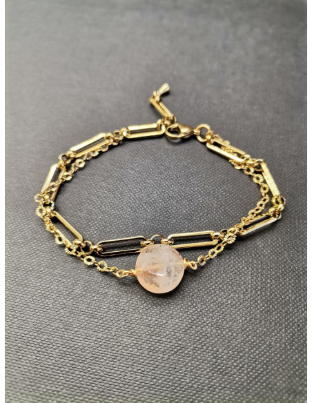Náramek s dvojitým řetízkem a se slunečním kamenem | PIOU PIOU-1