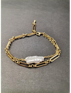 Náramek s dvojitým řetízkem a barokní perlou | PIOU PIOU-1