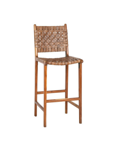 Barová židle dřevo a bůvolí kůže | dovoz Indie-1