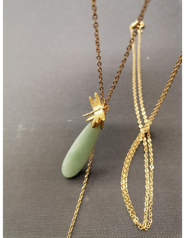 Chain necklace with dragonfly and aventurine | PIOU PIOU - 4