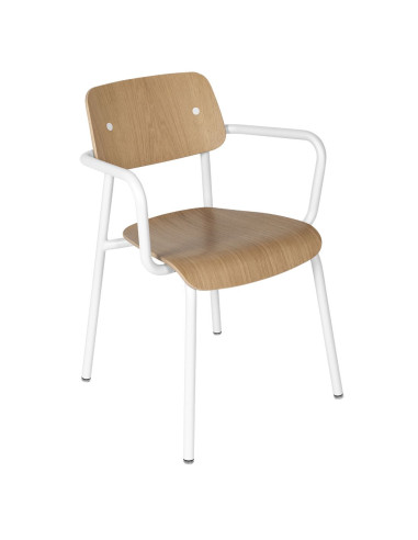 Kovová židle Studie se dřevem a s područkou, indoor | FERMOB-1 cotton white