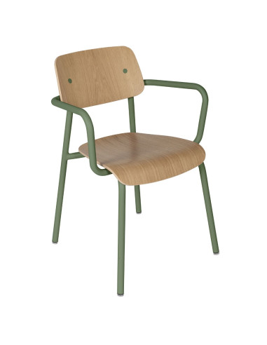 Kovová židle Studie se dřevem a s područkou, indoor | FERMOB-4 cactus