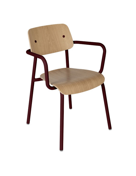 Kovová židle Studie se dřevem a s područkou, indoor | FERMOB-7 black cherry
