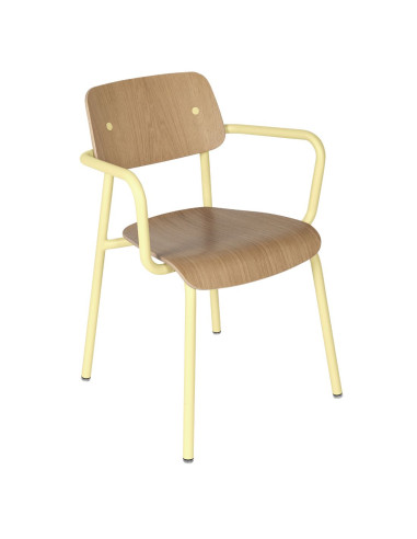 Kovová židle Studie se dřevem a s područkou, indoor | FERMOB-8 frosted lemon