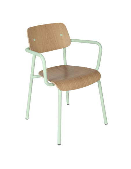 Kovová židle Studie se dřevem a s područkou, indoor | FERMOB-14 ice mint