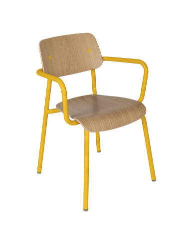 Kovová židle Studie se dřevem a s područkou, indoor | FERMOB-15 honey