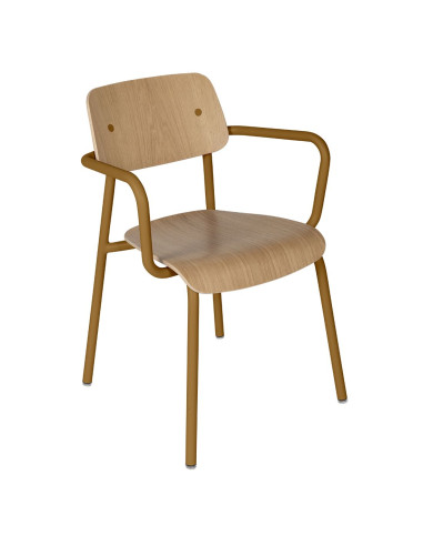 Kovová židle Studie se dřevem a s područkou, indoor | FERMOB-18 gingerbread