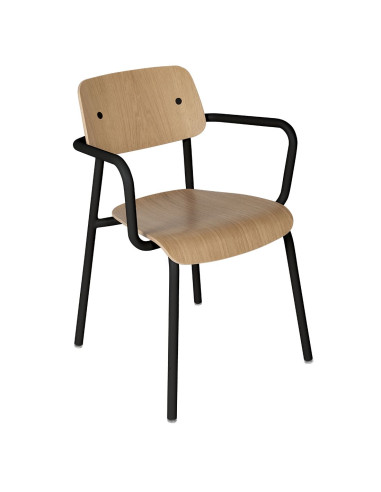 Kovová židle Studie se dřevem a s područkou, indoor | FERMOB-21 liquorice