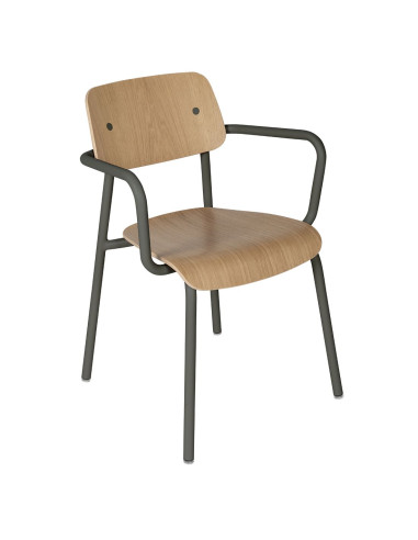 Kovová židle Studie se dřevem a s područkou, indoor | FERMOB-22 rosemary