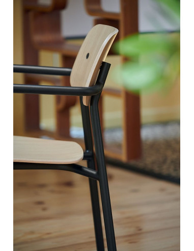 Kovová židle Studie se dřevem a s područkou, indoor | FERMOB-26