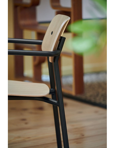 Kovová židle Studie se dřevem a s područkou, indoor | FERMOB-26