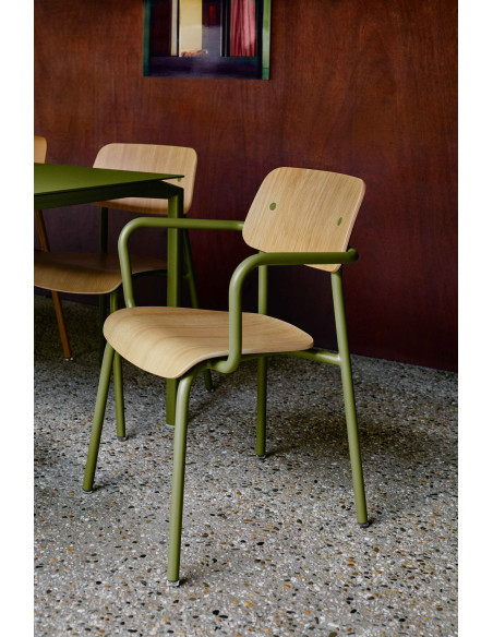 Kovová židle Studie se dřevem a s područkou, indoor | FERMOB-27