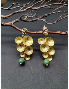 Náušnice lotosový list se zeleným kamenem | PIOU PIOU-1