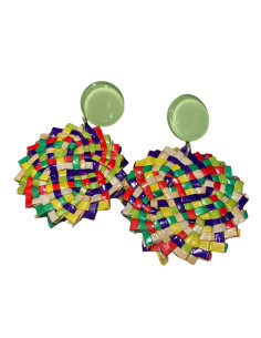 Náušnice Rafie multicolor se zelenou | FRANCINE BRAMLI