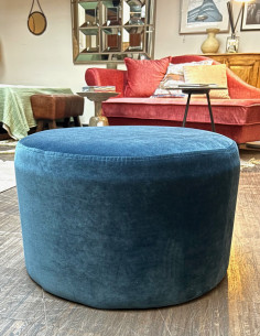 Čalouněný puf Rondo ø57, petrolejový samet | HOME SPIRIT 2
