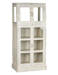 Prosklená skříň z teakového dřeva s bílou patinou | dovoz Indie