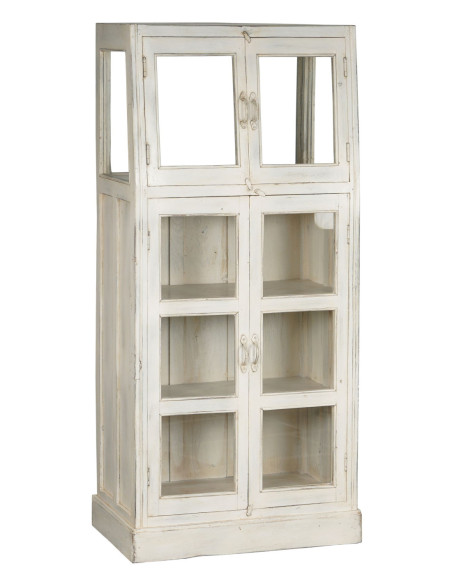 Prosklená skříň z teakového dřeva s bílou patinou | dovoz Indie