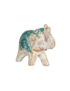 Dřevěná soška barevného slona s bílou patinou | dovoz Indie