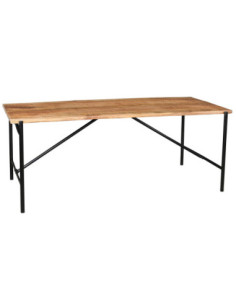 Kovový jídelní stůl s masivní dřevěnou deskou | dovoz Indie