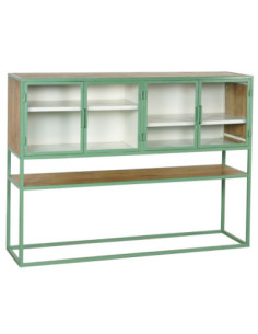 Částečně prosklená knihovna v kombinaci zeleného kovu a dřeva | dovoz Indie