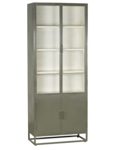 Kovová šedá skříň s částečně prosklenými dvířky | dovoz Indie