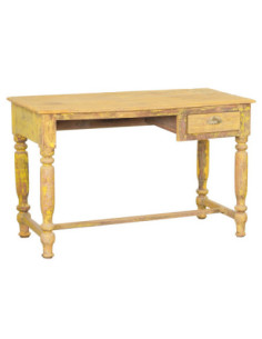 Teakový původní psací stůl se šuplíkem a žlutou patinou | dovoz Indie