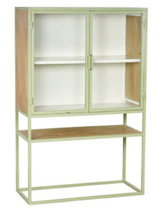 Částečně prosklená skříň s policí z kovu a dřeva | dovoz Indie