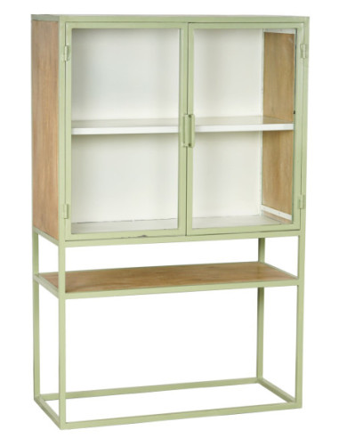 Částečně prosklená skříň s policí z kovu a dřeva | dovoz Indie