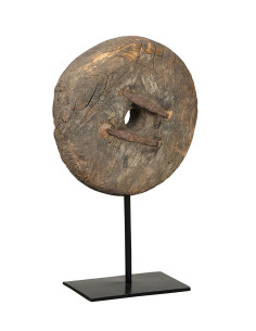 Dekorace – staré dřevěné kolo na kovovém podstavci | dovoz Indie - 2