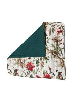 Povlak polštáře 40x40, bílý s ptáčkem a květy | dovoz Indie 2