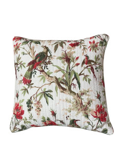 Povlak polštáře 40x40, bílý s ptáčkem a květy | dovoz Indie