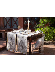 Lněný běhoun s potiskem Tantra 45x170 | TESSITURA TOSCANA TELERIE - 1 2