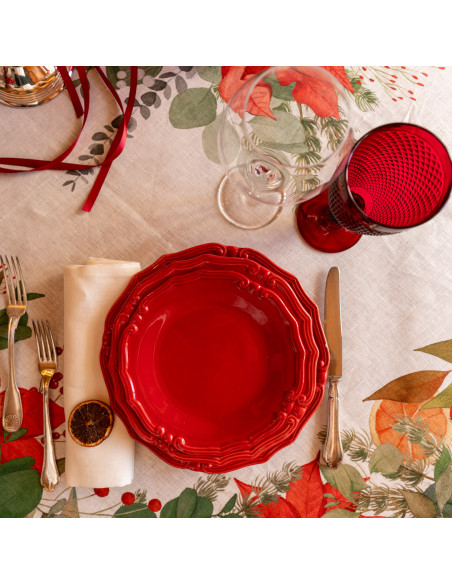 Lněný běhoun s vánočním potiskem Garland Glee 50x170| TESSITURA TOSCANA TELERIE