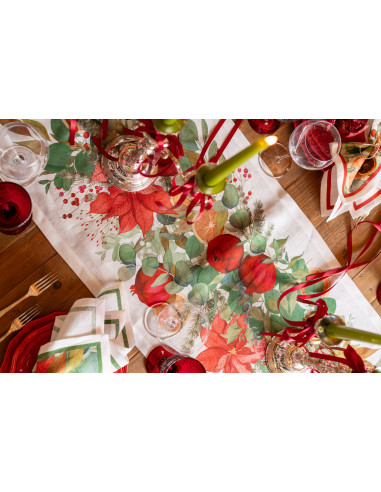 Lněný běhoun s vánočním potiskem Garland Glee...