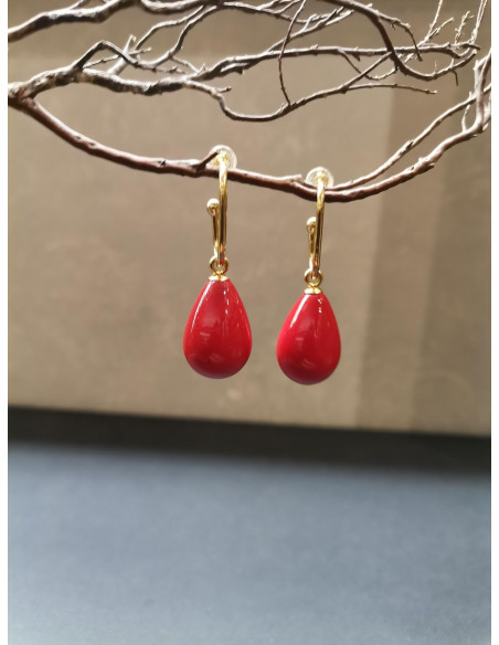 Visací náušnice s červenou kapkou | PIOU PIOU