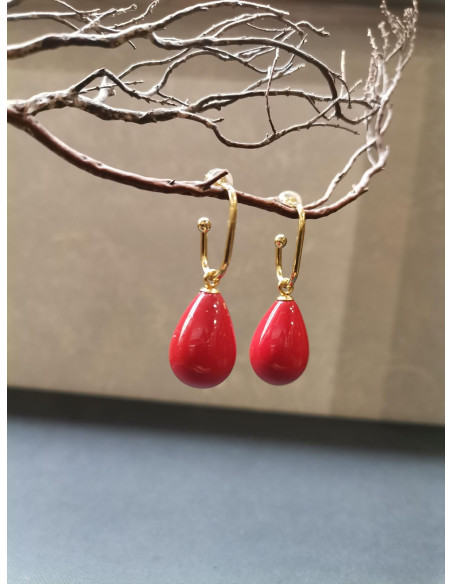 Visací náušnice s červenou kapkou | PIOU PIOU