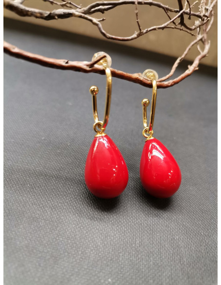 Visací náušnice s červenou kapkou | PIOU PIOU