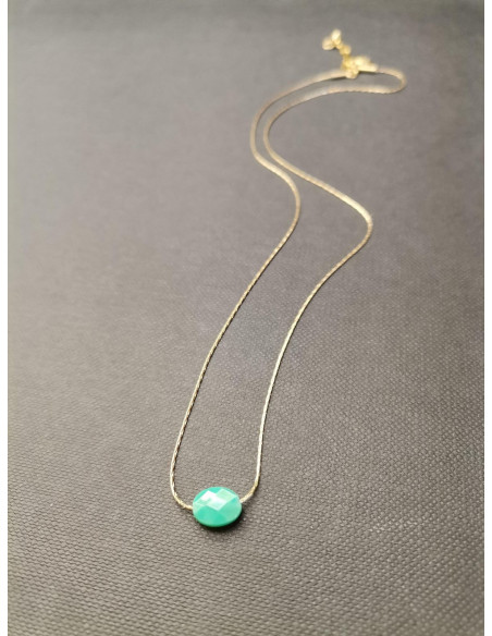 Řetízek zlatý se zeleným achátem | PIOU PIOU