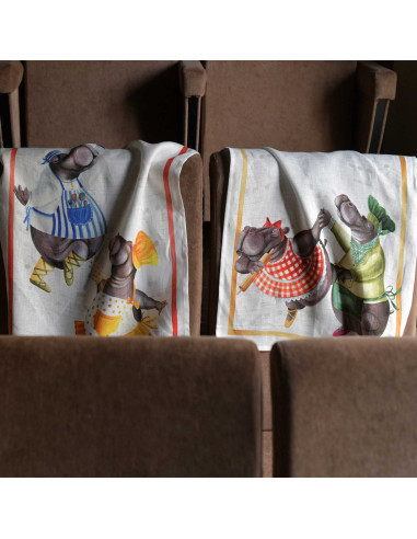 Lněná utěrka s motivem Figaro rosso | TESSITURA TOSCANA TELERIE a