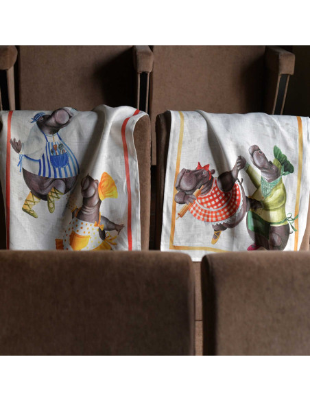 Lněná utěrka s motivem Figaro rosso | TESSITURA TOSCANA TELERIE a