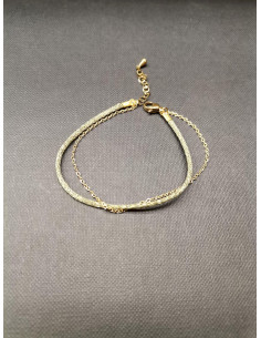 Dvojitý náramek s řetízkem a zelinkavou šňůrkou | PIOU PIOU - 1