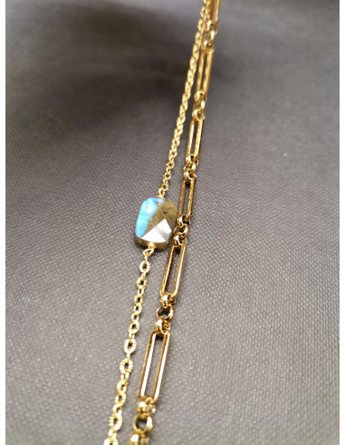 Bracelet with double chain and labradorite | PIOU PIOU - 2